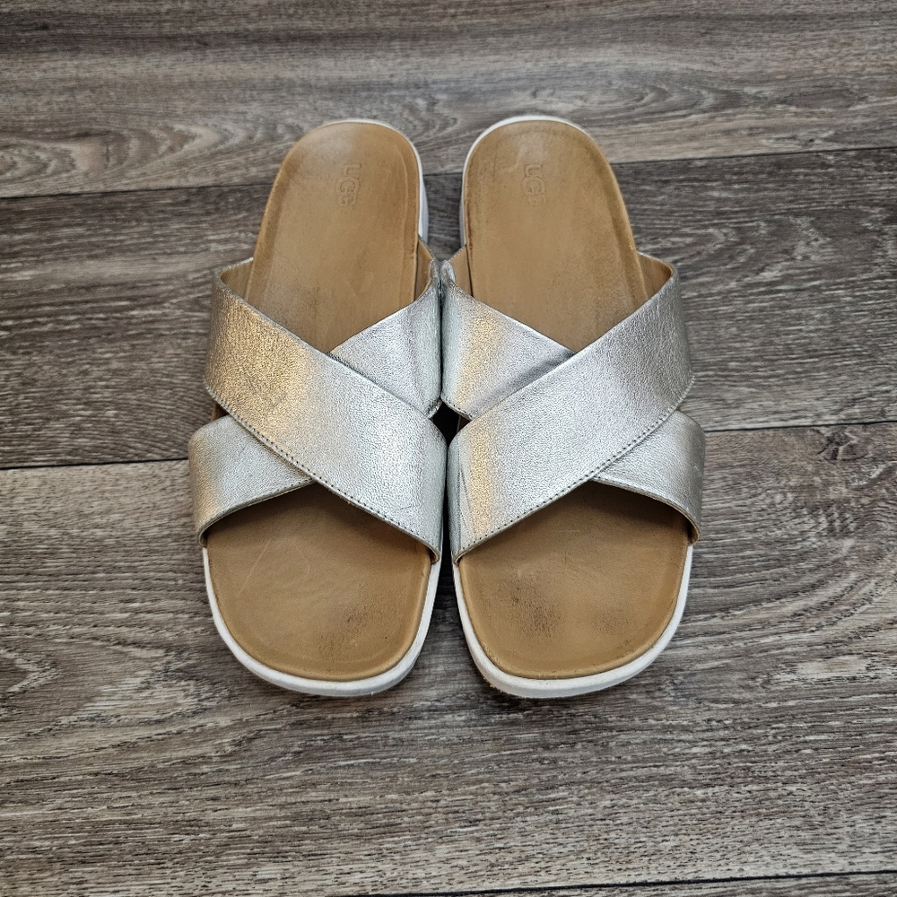 UGGS Women's Kari Criss Cross Silver Sandal Sz 9.5